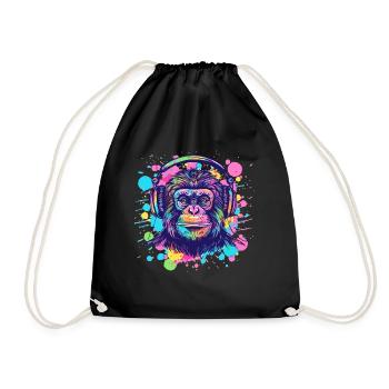 Singe avec casque Décoration femme Cadeau pour homme - Sac de sport léger - noir - Devant