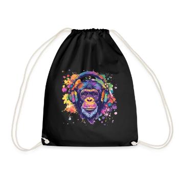 Singe avec casque Décoration femme Cadeau pour homme - Sac de sport léger - noir - Devant