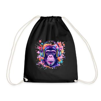 Monkey With Headphones Women's Decoration Men's Gift - Drawstring Bag - black - Front