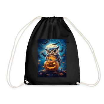 Halloween Geschenk Frauen Eule Männer Kinder Deko - Turnbeutel - Schwarz - Vorne