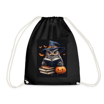Halloween Geschenk Frauen Eule Männer Kinder Deko - Turnbeutel - Schwarz - Vorne