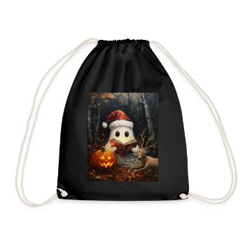 Halloween Geschenk Geist mit Weihnachtsmütze Deko - Turnbeutel - Schwarz - Vorne