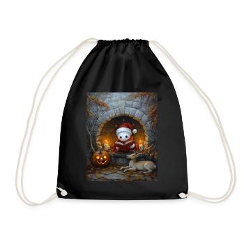 Halloween Geschenk Geist mit Weihnachtsmütze Deko - Turnbeutel - Schwarz - Vorne