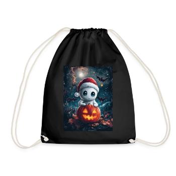 Halloween Geschenk Geist mit Weihnachtsmütze Deko - Turnbeutel - Schwarz - Vorne
