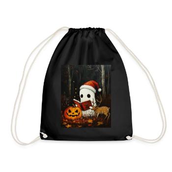 Halloween Gift Ghost with Christmas Hat Decoration - Drawstring Bag - black - Front