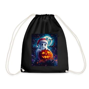 Halloween Geschenk Geist mit Weihnachtsmütze Deko - Turnbeutel - Schwarz - Vorne
