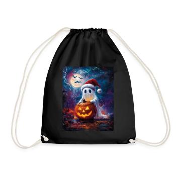 Halloween Geschenk Geist mit Weihnachtsmütze Deko - Turnbeutel - Schwarz - Vorne