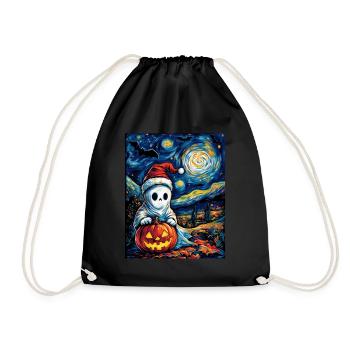 Halloween Geschenk Geist mit Weihnachtsmütze Deko - Turnbeutel - Schwarz - Vorne