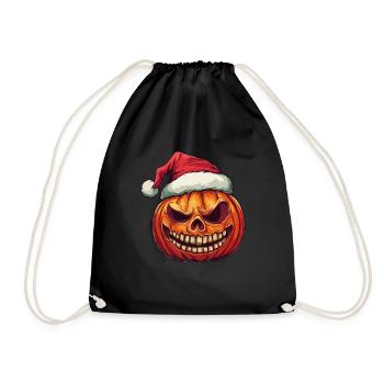 Halloween Geschenk Kürbis mit Weihnachtsmütze Deko - Turnbeutel - Schwarz - Vorne