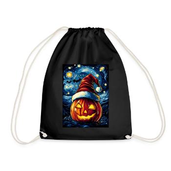 Halloween Geschenk Kürbis mit Weihnachtsmütze Deko - Turnbeutel - Schwarz - Vorne