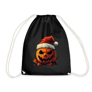 Halloween Geschenk Kürbis mit Weihnachtsmütze Deko - Turnbeutel - Schwarz - Vorne