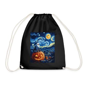 Halloween Gift Pumpkin with Santa Hat Decoration - Drawstring Bag - black - Front