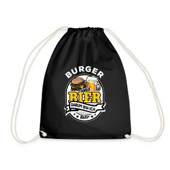 Burger & Bier - darum bin ich hier - Turnbeutel - Schwarz - Vorne