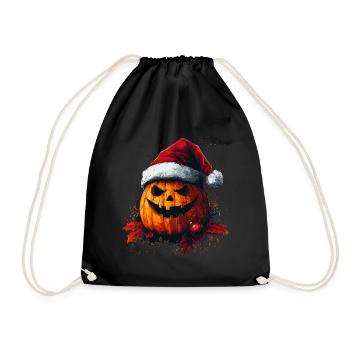 Halloween Gift Pumpkin with Santa Hat Decoration - Drawstring Bag - black - Front