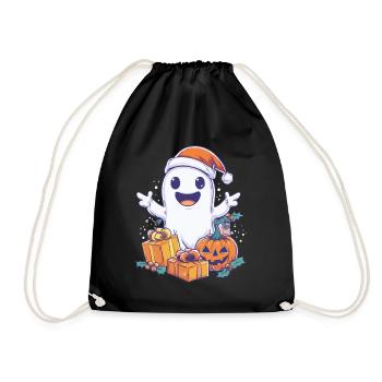 Halloween Geschenk Geist mit Weihnachtsmütze Deko - Turnbeutel - Schwarz - Vorne