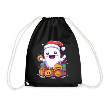 Halloween Gift Ghost with Christmas Hat Decoration - Drawstring Bag - black - Front