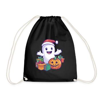 Halloween Gift Ghost with Christmas Hat Decoration - Drawstring Bag - black - Front