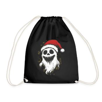 Halloween Geschenk Geist mit Weihnachtsmütze Deko - Turnbeutel - Schwarz - Vorne