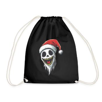 Halloween Geschenk Geist mit Weihnachtsmütze Deko - Turnbeutel - Schwarz - Vorne