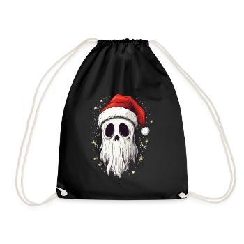 Halloween Geschenk Geist mit Weihnachtsmütze Deko - Turnbeutel - Schwarz - Vorne