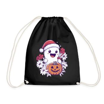 Halloween Gift Ghost with Christmas Hat Decoration - Drawstring Bag - black - Front