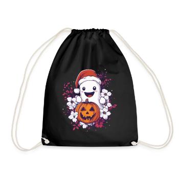 Halloween Gift Ghost with Christmas Hat Decoration - Drawstring Bag - black - Front