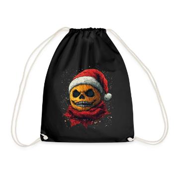 Halloween Geschenk Kürbis mit Weihnachtsmütze Deko - Turnbeutel - Schwarz - Vorne