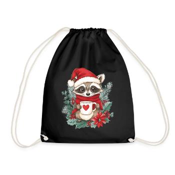 Raccoon Coffee Christmas Women Men Children - Drawstring Bag - black - Front