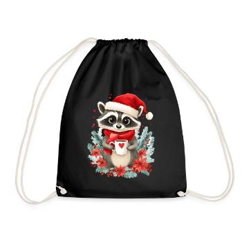 Raccoon Coffee Christmas Women Men Children - Drawstring Bag - black - Front