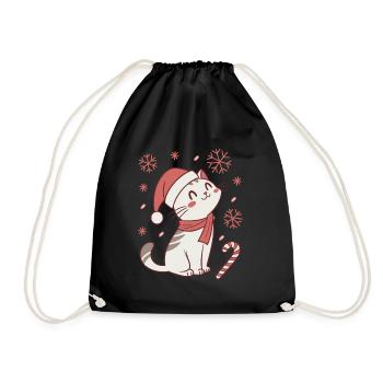 Meowy Christmas - Gift with Cat - Drawstring Bag - black - Front