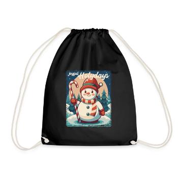 Joyful Holydays - Geschenk mit Schneemann - Turnbeutel - Schwarz - Vorne