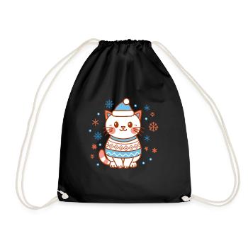 Meowy Christmas - Gift with Kawaii Cat - Drawstring Bag - black - Front