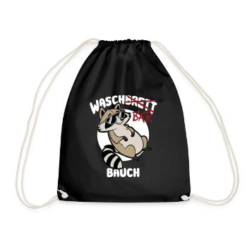 Waschbär Bauch - Waschbrett Bauch Geschenk - Turnbeutel - Schwarz - Vorne