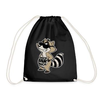 Waschbär Bauch - Waschbrett Bauch Sport Geschenk - Turnbeutel - Schwarz - Vorne