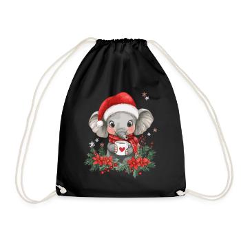 Elefant Kaffee Weihnachten Frauen Männer Kinder - Turnbeutel - Schwarz - Vorne