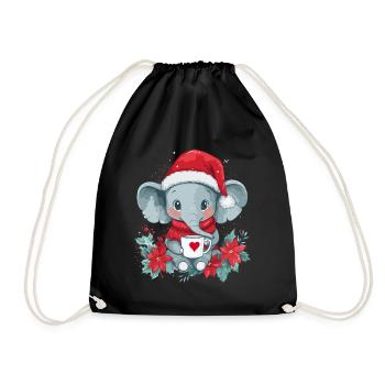 Elefant Kaffee Weihnachten Frauen Männer Kinder - Turnbeutel - Schwarz - Vorne
