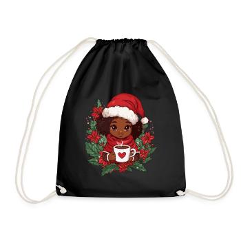 Afrikanische Weihnachtsfrau Kaffee Weihnachten - Turnbeutel - Schwarz - Vorne