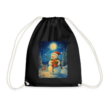 Schneemann Weihnachten Frauen Männer Kinder - Turnbeutel - Schwarz - Vorne
