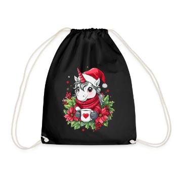 Unicorn Coffee Christmas Women Men Children - Drawstring Bag - black - Front