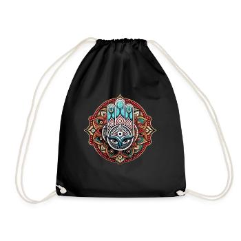 Hamsa - Hand der Fatima - Schutz und Segen - Turnbeutel - Schwarz - Vorne