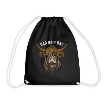 Highland Beef Bad Hair Day - Funny Saying - Drawstring Bag - black - Front