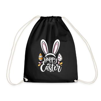 Happy Easter - Osterhase - Osterei - Geschenk - Turnbeutel - Schwarz - Vorne