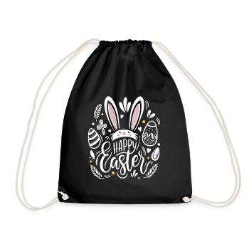 Happy Easter - Osterhase - Osterei - Geschenk - Turnbeutel - Schwarz - Vorne