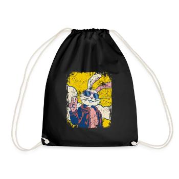 Cooler Osterhase - Osterei - Geschenk - Turnbeutel - Schwarz - Vorne