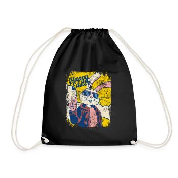 Happy Easter - Cooler Osterhase - Osterei - Turnbeutel - Schwarz - Vorne