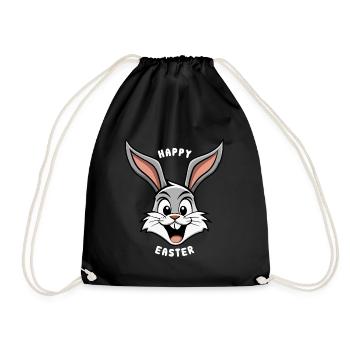 Happy Easter - Osterhase - Osterei - Geschenk - Turnbeutel - Schwarz - Vorne