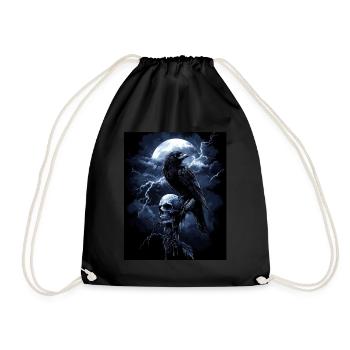 Raven Skull Moon Dark Gothic Black Crow - Drawstring Bag - black - Front