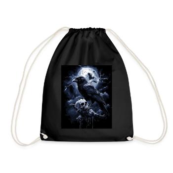 Raven Skull Moon Dark Gothic Black Crow - Drawstring Bag - black - Front