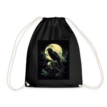 Raven Skull Moon Dark Gothic Black Crow - Drawstring Bag - black - Front