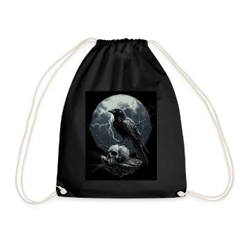 Raven Skull Moon Dark Gothic Black Crow - Drawstring Bag - black - Front